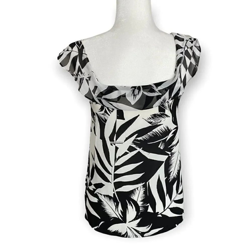 Express Tank Top Cold Shoulder Floral Black White Top SZ XS
